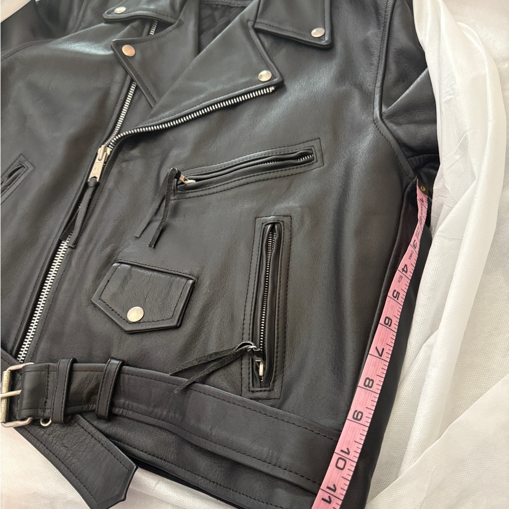 Classic Black Leather Biker Jacket - Picture 12 of 15